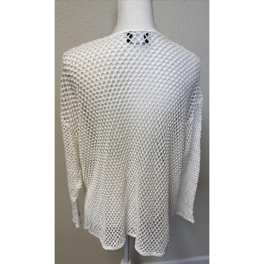 Vtg Open Knit Fishnet Top Beach Cover Up Large White Cotton Swim Festival Summer - Picture 3 of 7